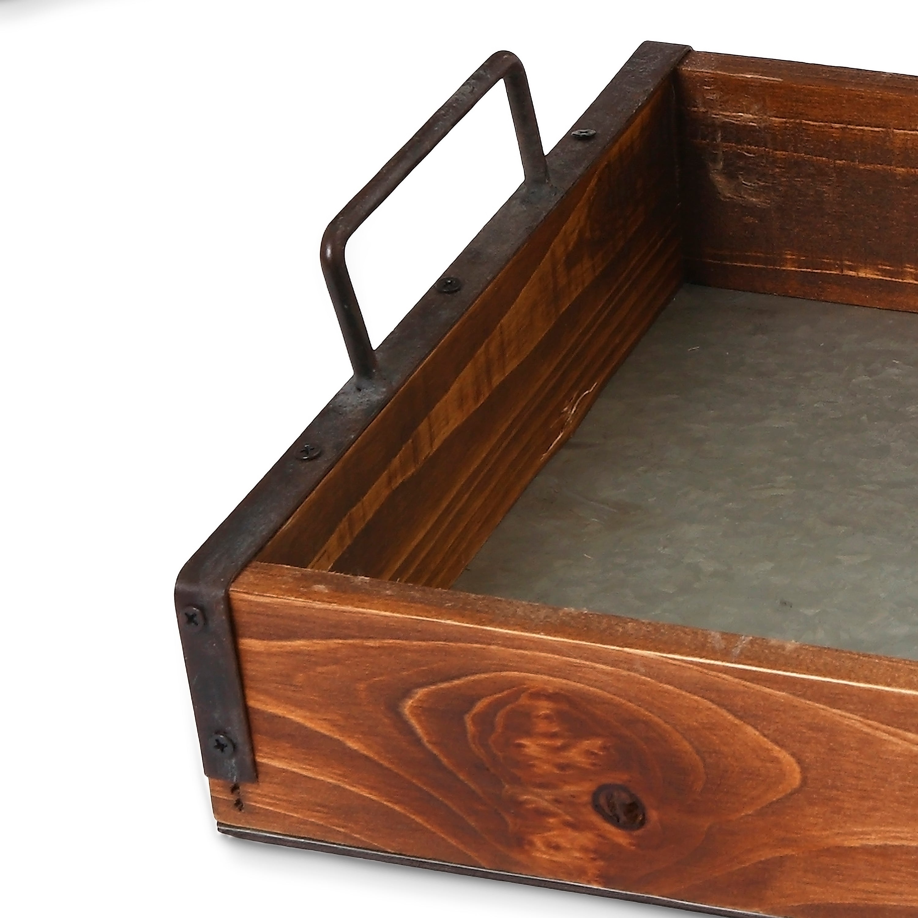 Rustic Farmhouse Set of 2 Metal and Wood Decorative Trays